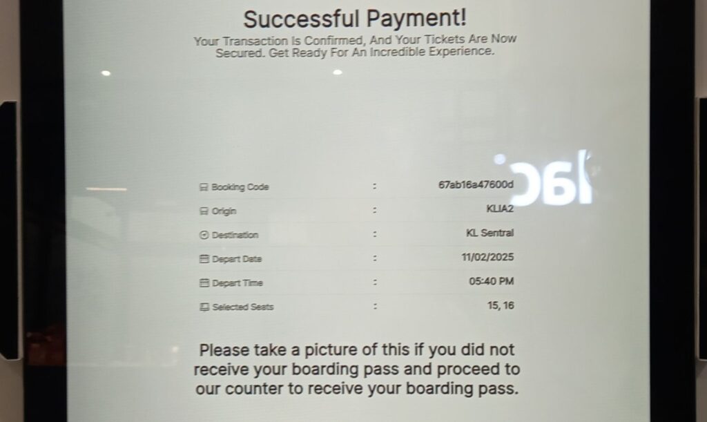 Bus ticket from KLIA2 to KL Central