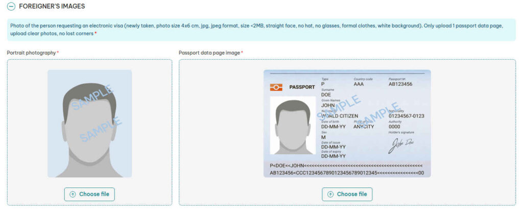 Vietnam e-visa sample