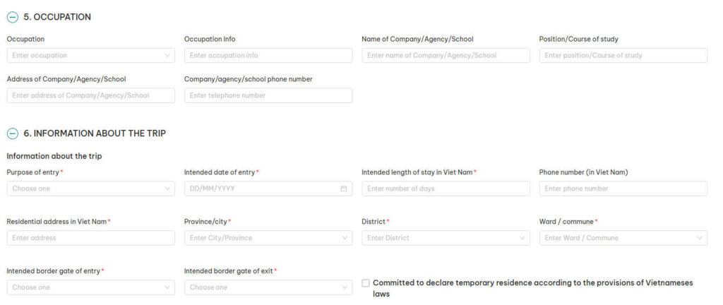 Vietnam e-visa sample
