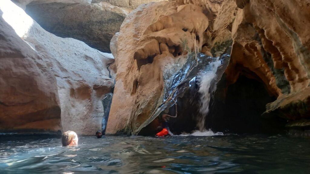 The cave and waterfall in Wadi Shab The cave and waterfall in Wadi Shab