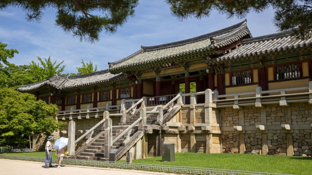 Visitors explore the Bulguksa Temple complex, Gyeongju