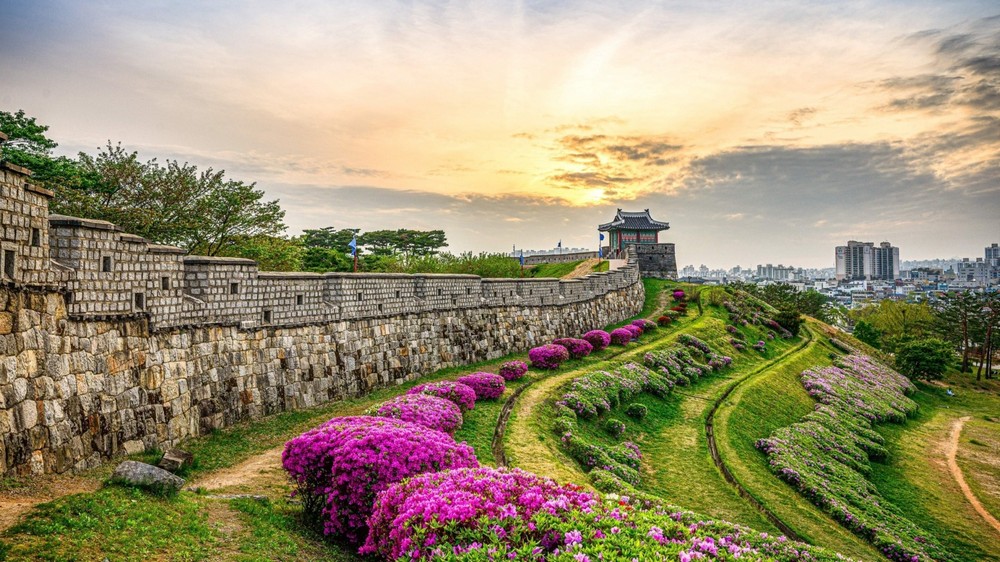 Hwaseong Fortress in spring, Suwon, South Korea